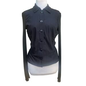 Armani Collezioni Black Button Front Shirt Sweater Hybrid Ribbed Sleeves -Size 4